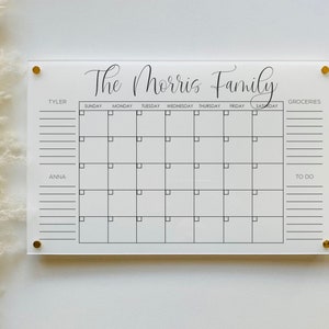 Acrylic Monthly Calendar For Wall || Custom Dry Erase Family Planner Large Huge Clear or White Calendar Personalized Whiteboard Office Decor
