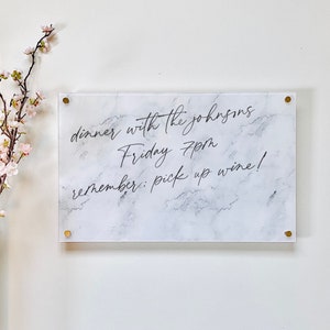 Marbled Acrylic Dry Erase Writing Board with Standoffs || Wall Calendar Goal Habit Grocery Office Floating Message Note Board To Do List