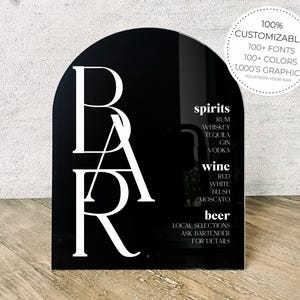 Personalized Drinks Menu || Acrylic Wedding Sign Cocktails Drinks Menu Bar Cart  his and hers bar menu drink sign wedding 03-038-519