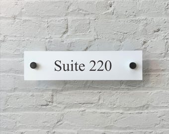 Custom Office Sign – Acrylic Name Plate or Suite Number with Standoffs – Personalized Wall Sign in Clear or White – 8x2 or 12x3 Inch