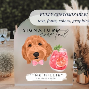 Signature Dog Cocktails Acrylic Wedding Bar Sign Arch || custom wedding bar sign personalized bar drinks menu after party frosted 03-038-599