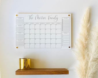 Acrylic Monthly Calendar For Wall || Custom Dry Erase Family Planner Large Huge Clear or White Calendar Personalized Whiteboard Office Decor