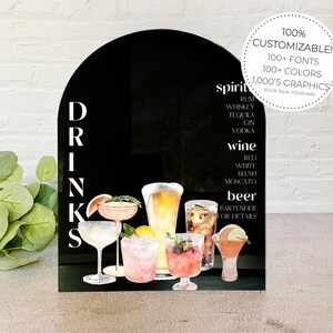 Personalized Drinks Menu || Acrylic Wedding Sign Cocktails Drinks Menu Bar Cart his and hers bar menu drink sign wedding 03-038-520