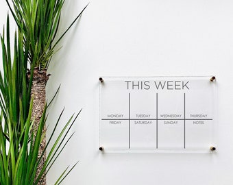 Acrylic Weekly Calendar For Wall || Custom Dry Erase Family Planner Large Huge Clear or White Calendar Personalized Whiteboard Office Decor