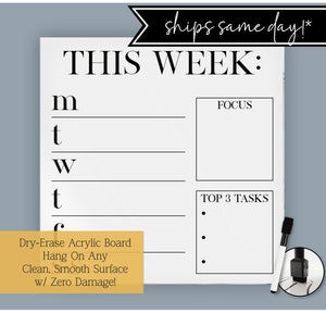 Acrylic Weekly Calendar For Wall / Fridge | Notes Memo Board Dry Erase Family Planner ADHD Daily Monthly Tasks Responsibility