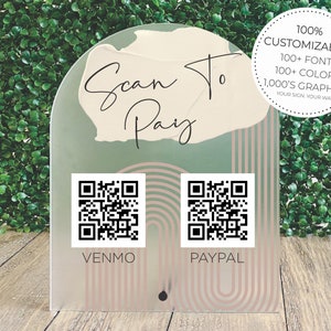 Arch Scannable QR Code Payment Table Sign || Frosted Acrylic business sign custom qr code payment sign scan to pay venmo paypal 03-038-515