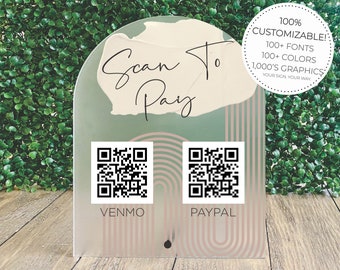 Arch Scannable QR Code Payment Table Sign || Frosted Acrylic business sign custom qr code payment sign scan to pay venmo paypal 03-038-515