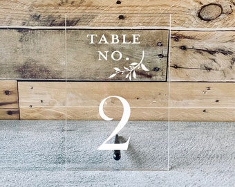 Wedding Table Numbers with Holders || Clear Acrylic Calligraphy Acrylic Table Number Wedding Signage Rustic Clear Wood Table Number Stand