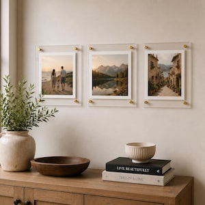 Set of 3 Clear Acrylic Floating Picture Frames | 5x7 or 8x10 Photo Size