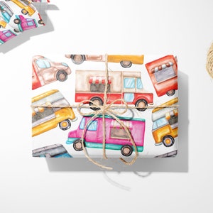 Food Truck Gift Wrap || Fair Food Bus Wrapping Paper Unique Gift Idea For Her Travel Bus Print Wedding Gift Reusable Gift Wrap 03-016-010