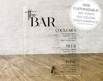 Personalized Drinks Menu || Acrylic Wedding Sign Cocktails Drinks Menu Bar Cart  his and hers bar menu drink sign wedding ff22p 03-038-456