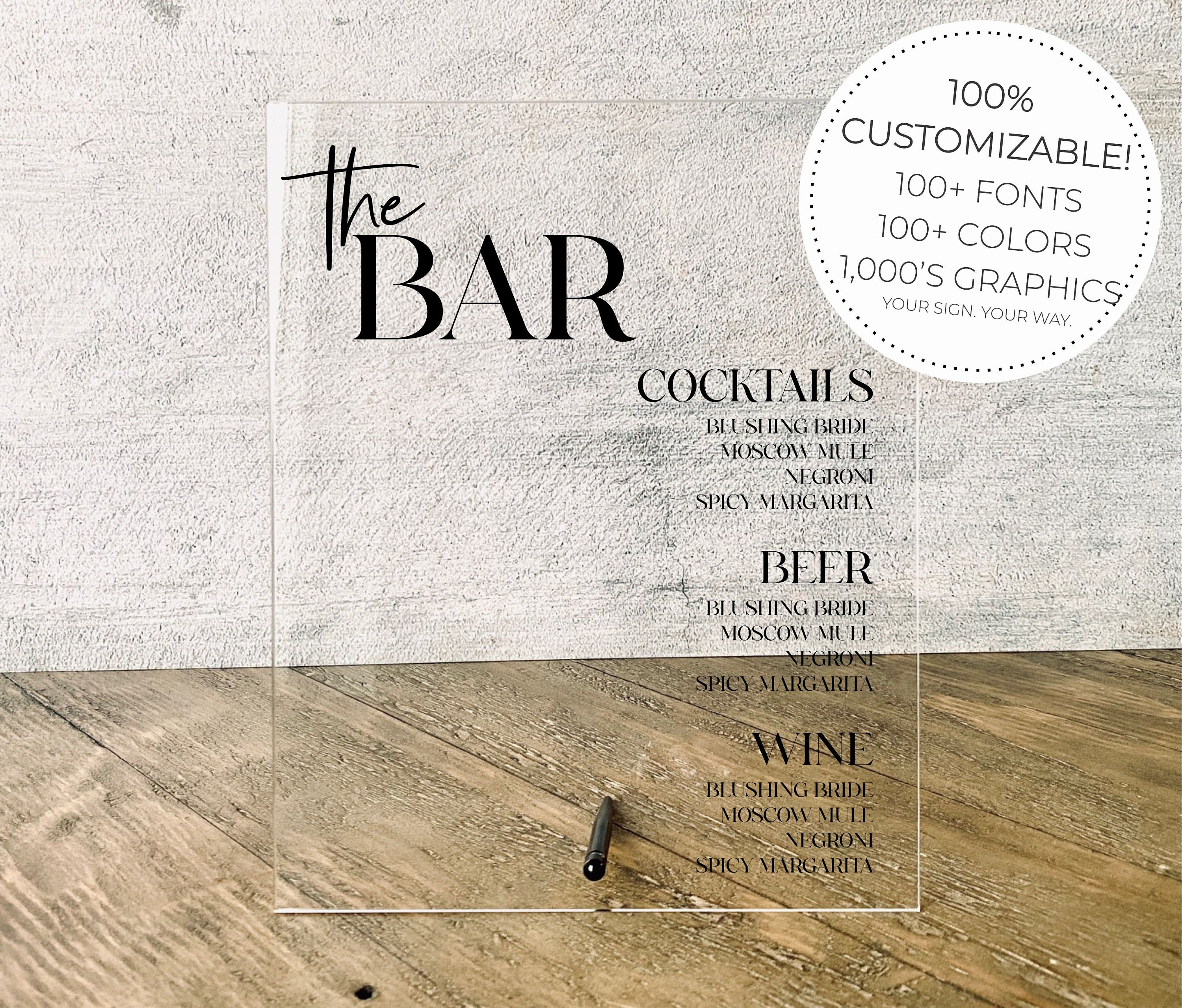 Example Personalised Cocktail Menu Personalized Drinks Menu Acrylic Wedding Sign Cocktails - Etsy.de