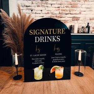 Signature Drinks Bar Arch Sign || custom acrylic wedding sign personalized bar drinks sign menu after party table sign decor 03-038-564