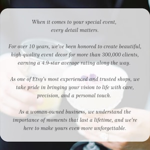May include: Image of text on a white background, with the words "When it comes to your special event, every detail matters." The text continues to describe event decor and the shop's experience.