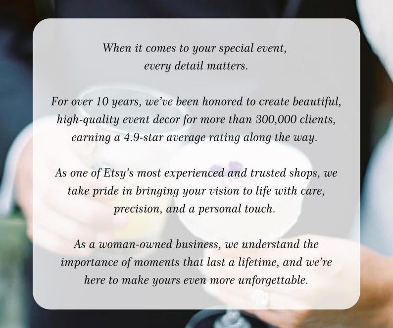 May include: Image of text on a white background, with the words "When it comes to your special event, every detail matters." The text continues to describe event decor and the shop's experience.