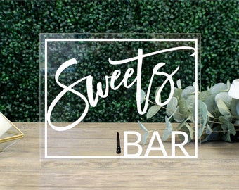 Sweets Bar Table Sign || Clear acrylic wedding sign desserts bar candy buffet donut bar bridal shower bachelorette party FF13P 03-038-012