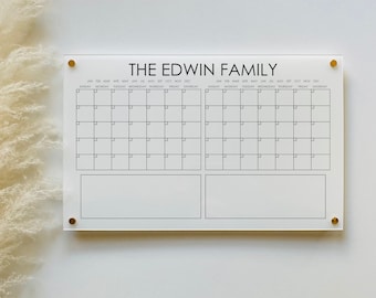 Acrylic 2 Month Calendar For Wall || Custom Dry Erase Family Planner Large Huge Clear or White Calendar Personalized Whiteboard Office Decor
