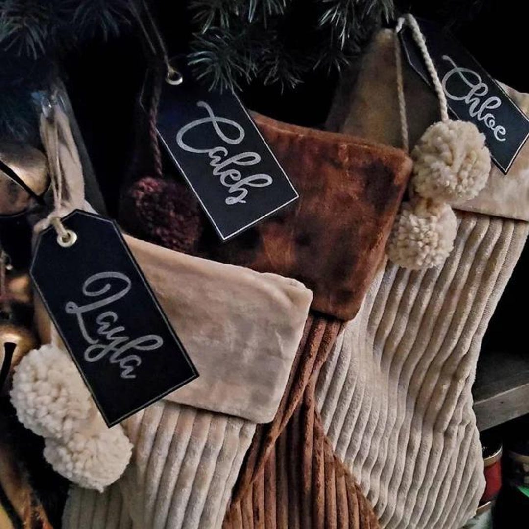 Stocking Labels Removable Stocking Name Tag || Faux Leather Gift Tag Gift Box Label Custom Name ...