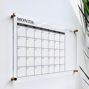 Acrylic Monthly Calendar For Wall || Custom Dry Erase Family Planner Large Huge Clear or White Calendar Personalized Whiteboard 03-007-101