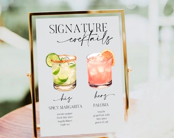 Signature Cocktail Bar Sign || DIGITAL DOWNLOAD || Custom signature drink menu template download bridal shower bachelorette wedding ACT3