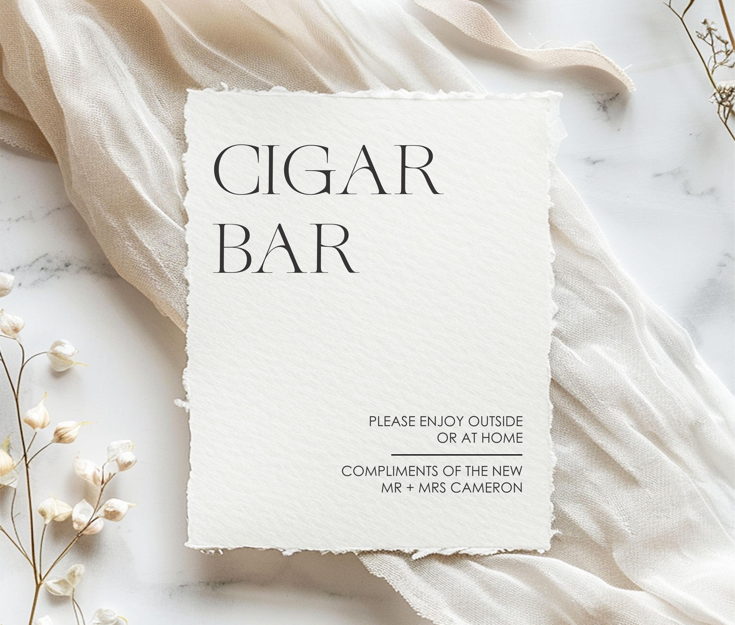 Modern Cigar Bar Sign on Deckled Edge Cardstock || Custom Wedding Sign ...