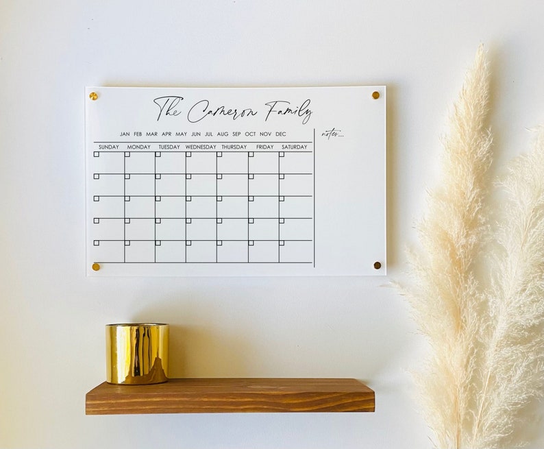Personalized Dry Erase Calendar Board for Wall Ll White Etsy