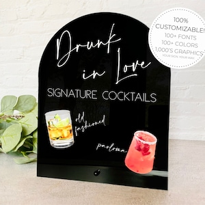 Personalized Arch Drinks Menu || Acrylic Wedding Sign Cocktails Drinks Menu Bar Sign his and hers bar menu drink sign wedding 03-038-443