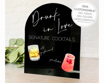 Personalized Arch Drinks Menu || Acrylic Wedding Sign Cocktails Drinks Menu Bar Sign his and hers bar menu drink sign wedding 03-038-443