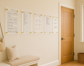 Acrylic Family Wall Planner Set, Weekly Calendar, Menu, Grocery, To-Do, Notes