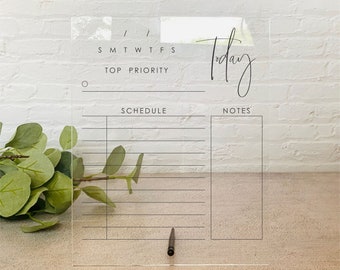 Acrylic Daily Calendar Board for Desktop || reusable adhd focus schedule dry erase board notes pad clear home office 03-013-012