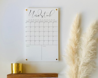 Personalized White Acrylic Calendar For Wall ll  dry erase board weekly planner lucite acrylic calendar  office decor 03-007-019W