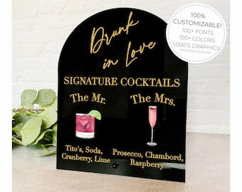 Personalized Arch Drinks Menu || Acrylic Wedding Sign Cocktails Drinks Menu Bar Sign his and hers bar menu drink sign wedding 03-038-493