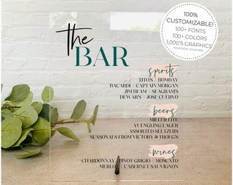 Personalized Drinks Menu || Acrylic Wedding Sign Cocktails Drinks Menu Bar Cart  his and hers bar menu drink sign wedding ff22p 03-038-671