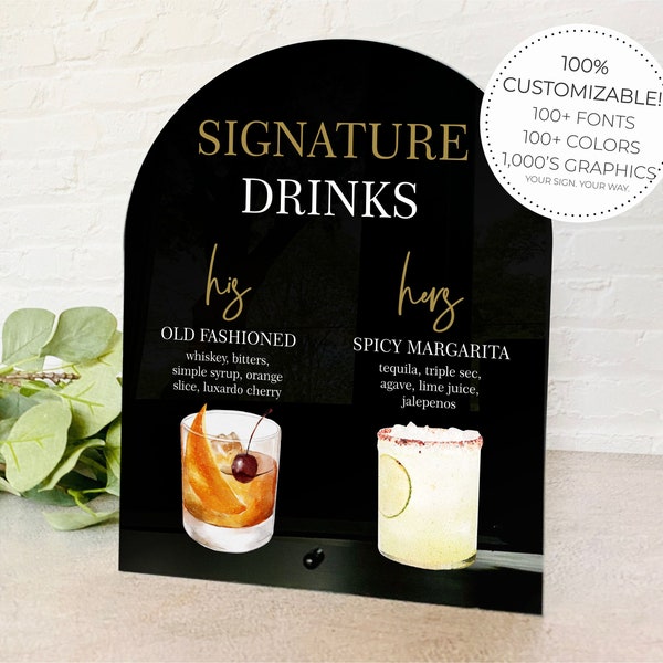 Signature Drinks Bar Arch Sign || custom acrylic wedding sign personalized bar drinks sign menu after party table sign decor 03-038-482