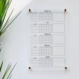 Personalized Chore Chart For 5 Kids || custom chore children girl dry erase board lucite clear acrylic minimalist homeschool 03-007-082