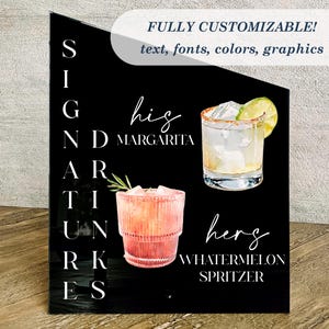 Personalized Drinks Menu || Acrylic Wedding Sign Cocktails Drinks Menu Bar Cart Sign his and hers bar menu drink sign wedding 03-038-453