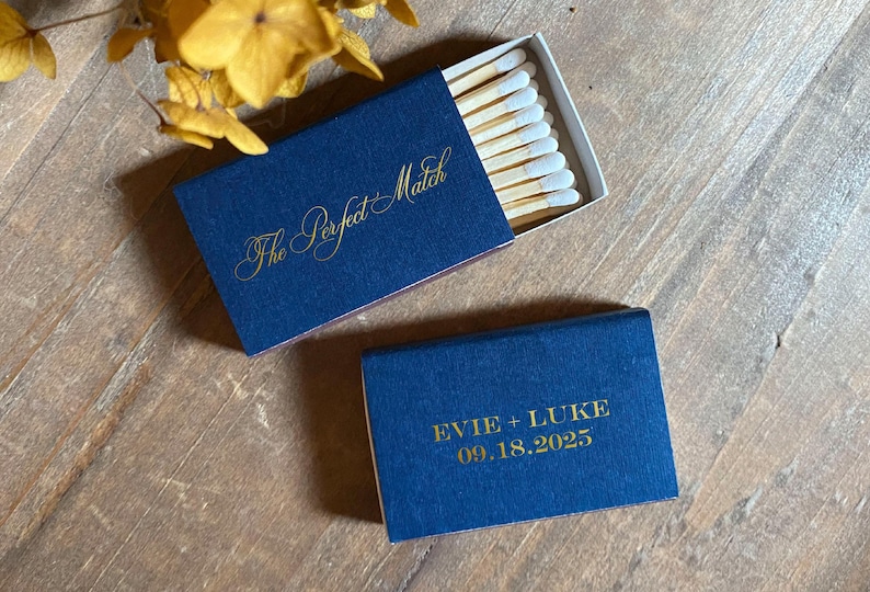The Perfect Match Personalized Matches || Wedding Matches Custom Matchbox, Wedding Favors for Guests, Wedding Send Off Cigar Bar 01-008-058 image 1