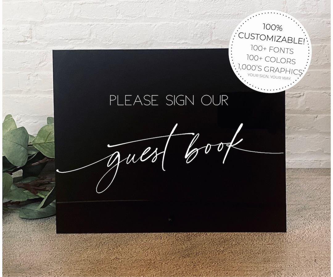 Custom Acrylic Guest Book Table Sign Clear Black White Pink Blush ...