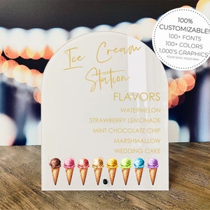 Arch Ice Cream Bar Table Sign || ice cream kids birthday party sign dessert sweets table wedding clear table sign 03-038-459