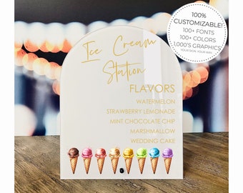 Arch Ice Cream Bar Table Sign || ice cream kids birthday party sign dessert sweets table wedding clear table sign 03-038-459