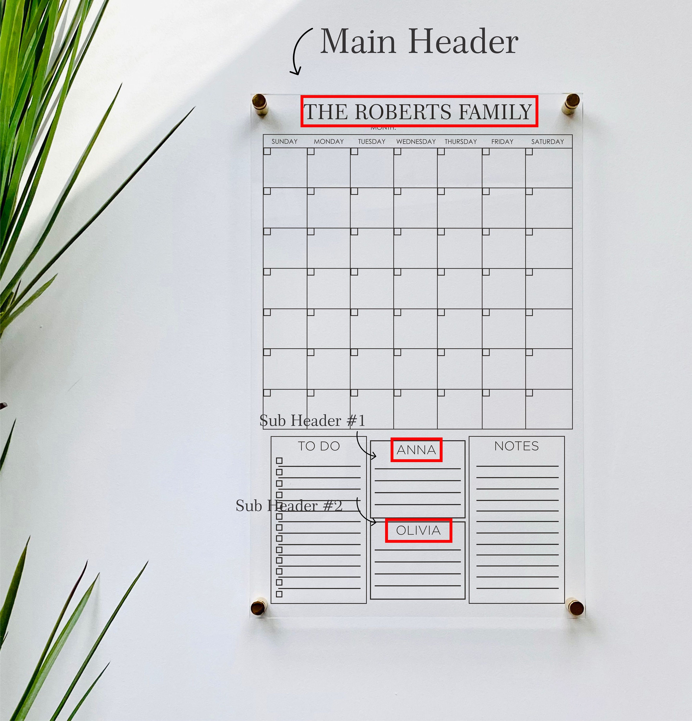 Personalized Acrylic Calendar for Wall Ll Office Decor Dry Erase Whiteboard  Family 2022 Wall Calendar Desk Perpetual Hanging 03-007-030 