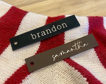 Stocking Name Tag || Faux Leather Gift Tag Gift Box Label Custom Name Place Setting Tag Christmas Personalized Gift Wrap Bag Name Label