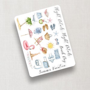 Repositionable Vacation Stickers ll Reusable Planner Stickers for Acrylic Calendar Reposition Thick Vinyl Stickers Beach day 03-019-002