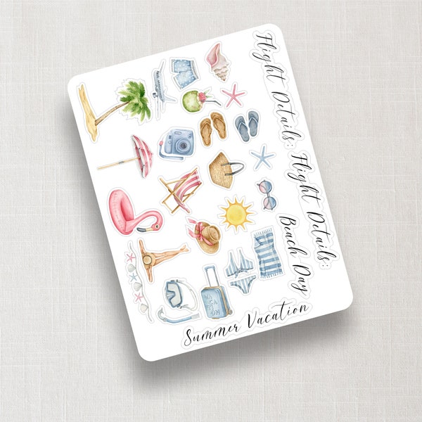 Repositionable Vacation Stickers ll Reusable Planner Stickers for Acrylic Calendar Reposition Thick Vinyl Stickers Beach day 03-019-002