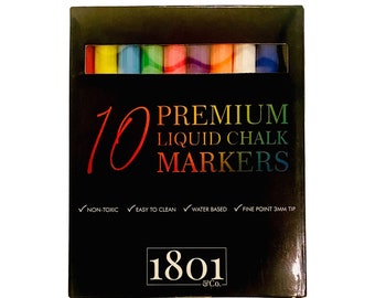 3 mm Chalk Markers, Set of 10 Bold Colors, best for acrylic boards