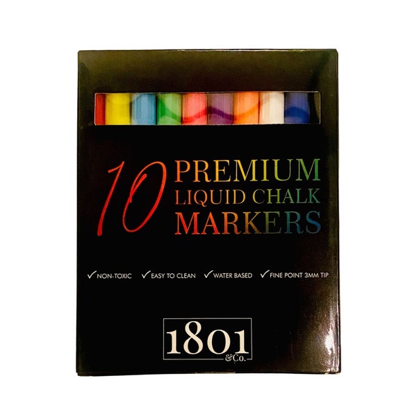 3 mm Chalk Markers, Set of 10 Bold Colors, best for acrylic boards