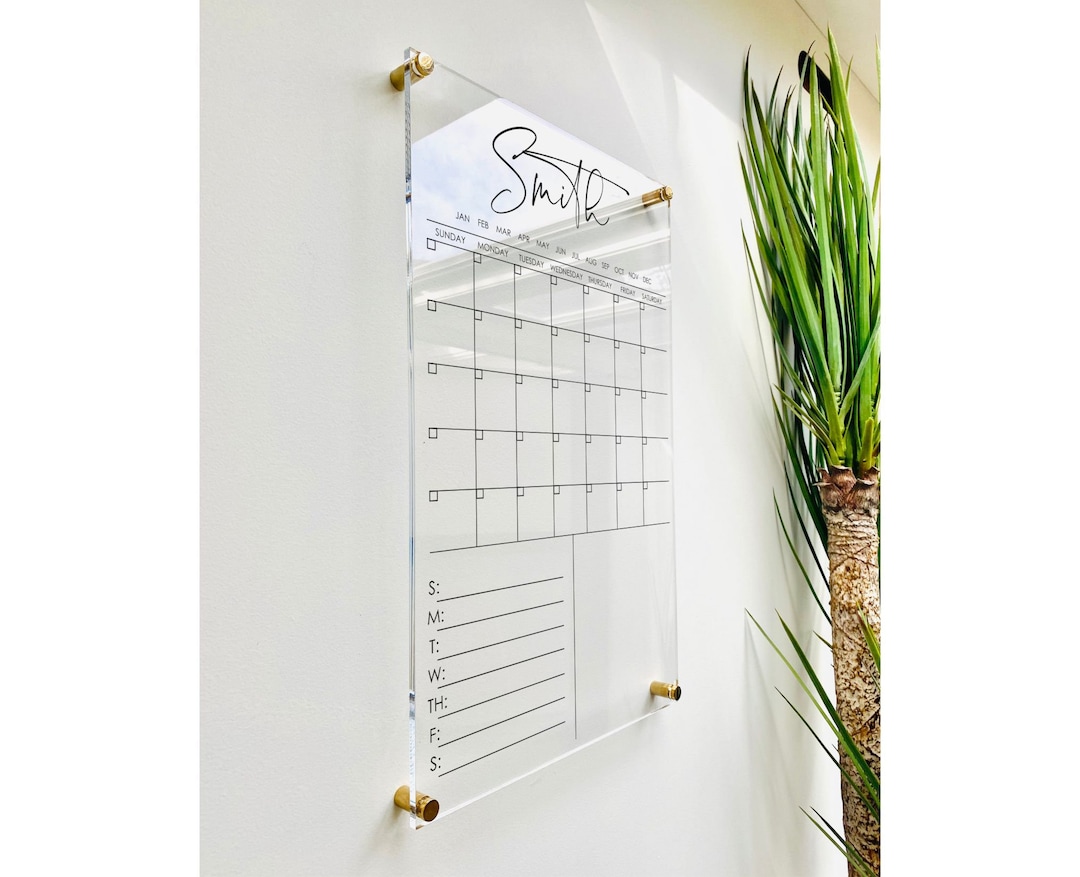 Acrylic Monthly Calendar For Wall || Custom Dry Erase Family Planner Large Huge Clear or White Calendar Personalized Whiteboard 03-007-050