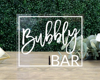 Bubbly Bar Table Sign || clear acrylic wedding sign champagne bar bridal shower bar wedding engagement decorations bar cart FF13P 03-038-040
