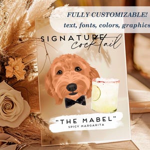 Signature Dog Cocktails Acrylic Wedding Bar Sign  || custom wedding bar sign personalized bar drinks menu after party frosted 03-038-547