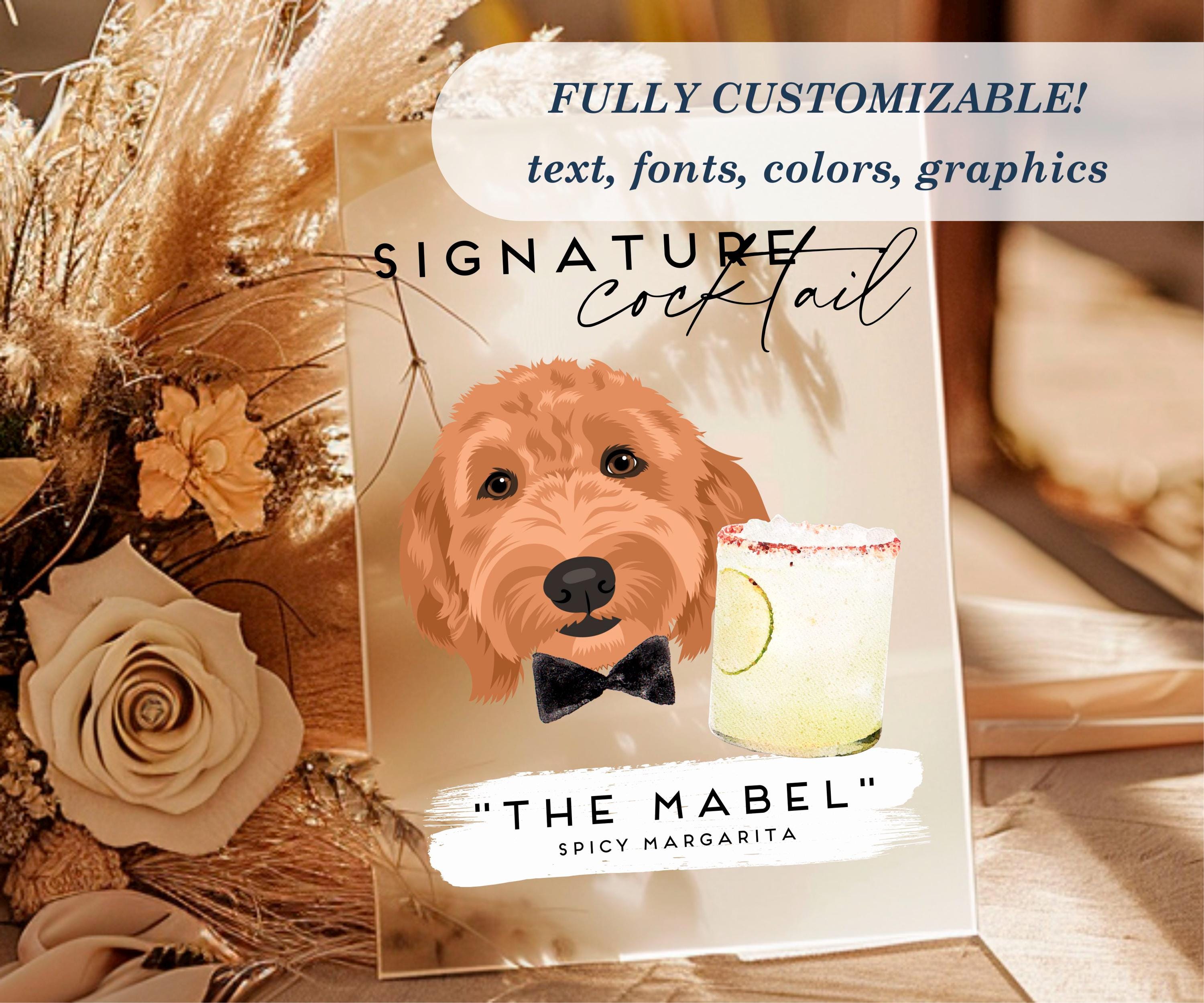 Signature Dog Cocktails Acrylic Wedding Bar Sign  || custom wedding bar sign personalized bar drinks menu after party frosted 03-038-547
